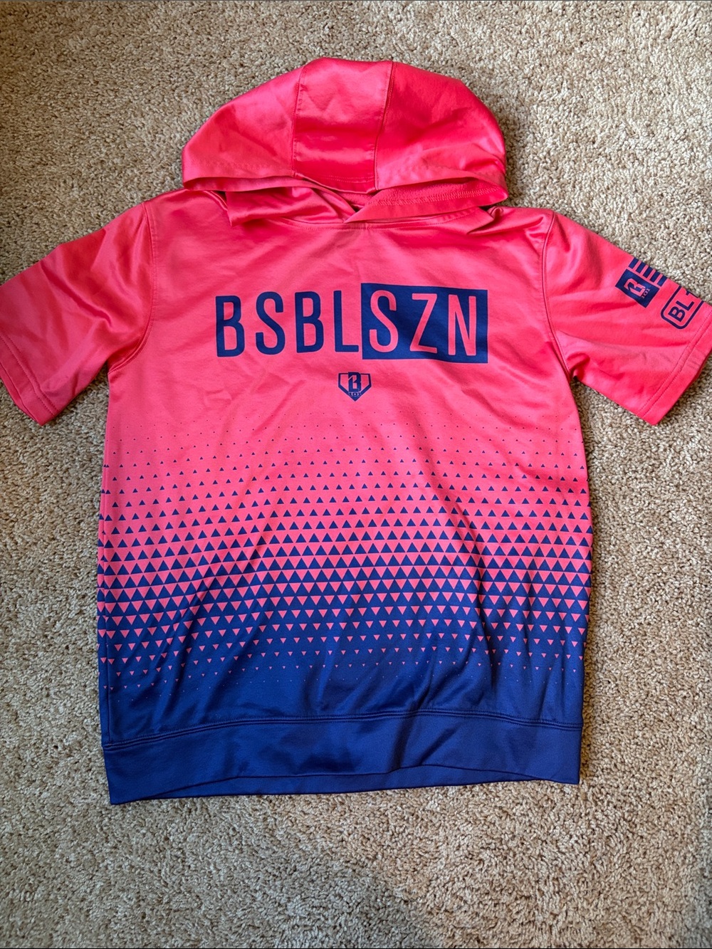 Baseball 101 SZN Kids' Hooded Performance Shirt - Coral & Navy